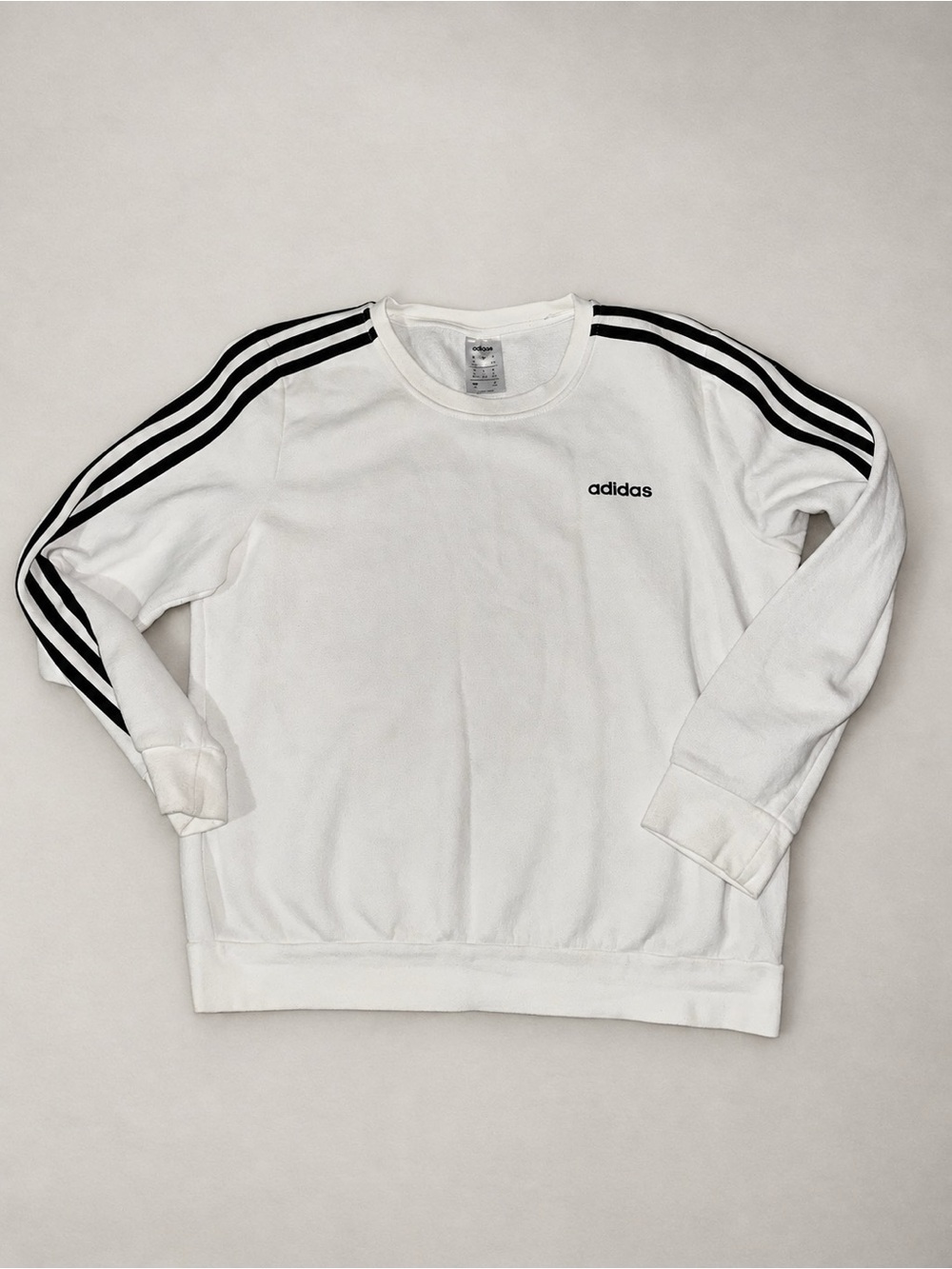 adidas White Crewneck Sweatshirt with Black Shoulder Stripes